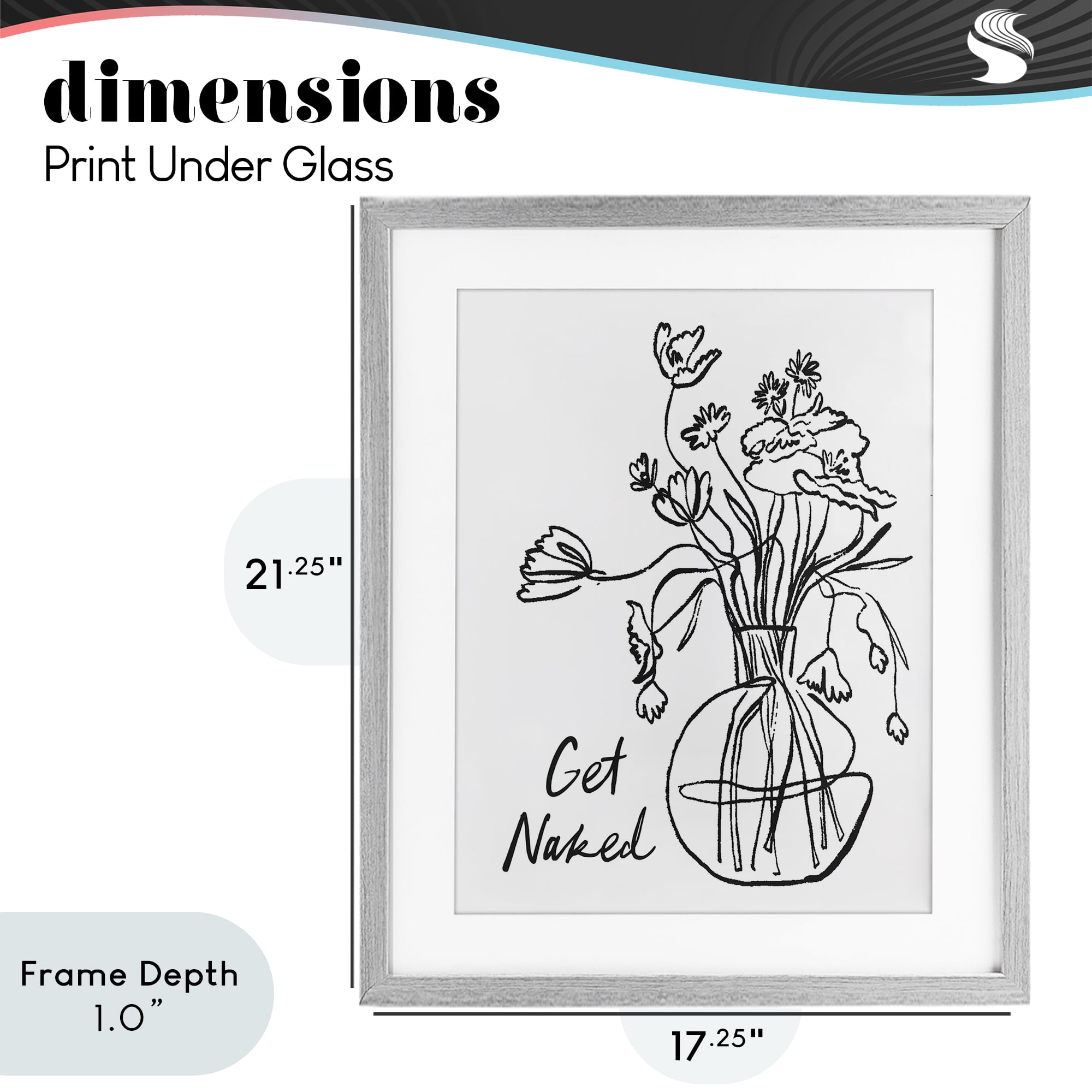 Stupell Industries Get Naked Flower Contour Gray Framed Print Under Glass, design by Lettered and Lined