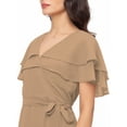 thumbnail image 4 of eloria Women's Georgette Ankle Length V Neck Short Sleeve Waist Tie Long Dress, Color : Beige | Size : M, 4 of 5