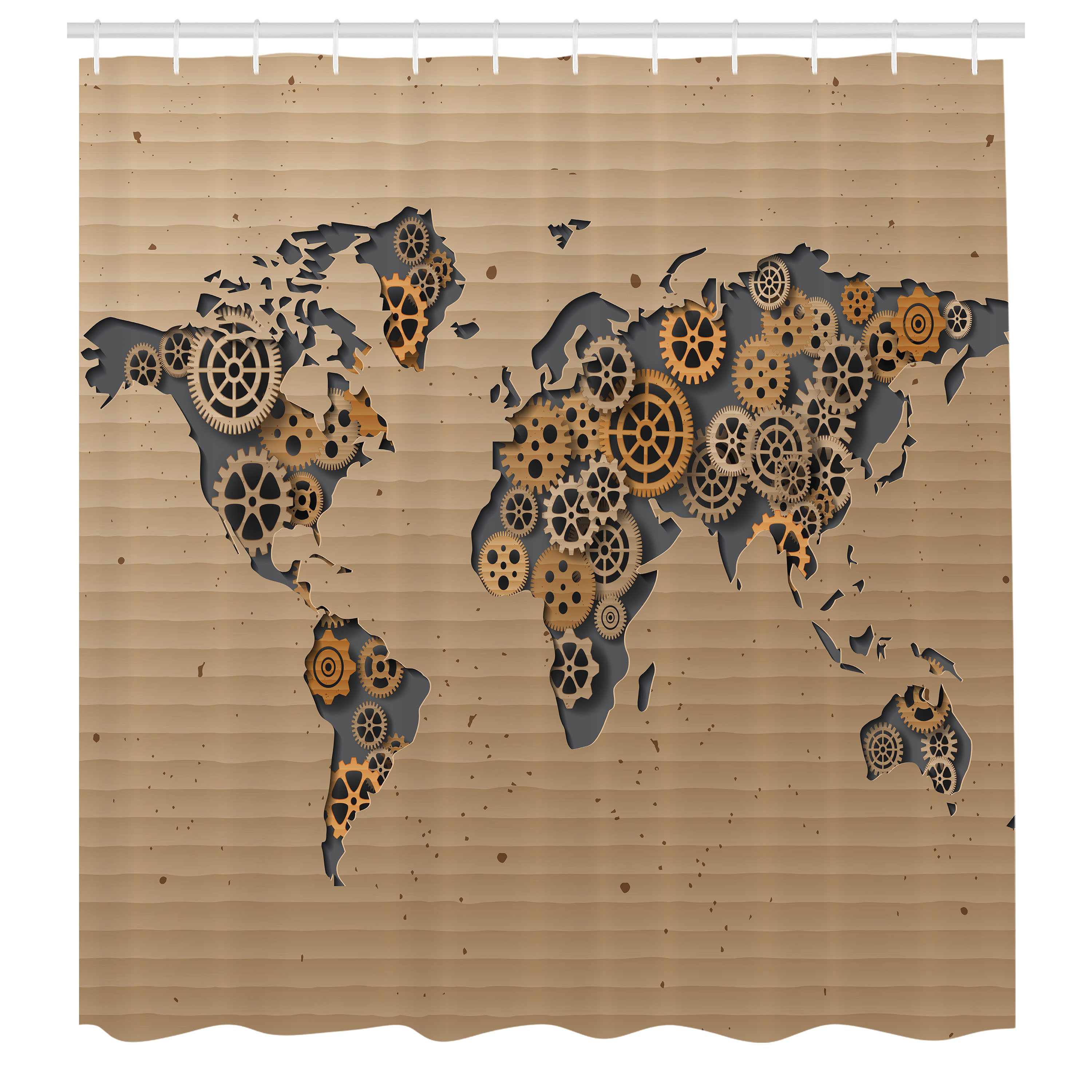 Ambesonne Modern Shower Curtain, Old Hipster World Map, 69"Wx84"L, Grey and Brown - image 3 of 5