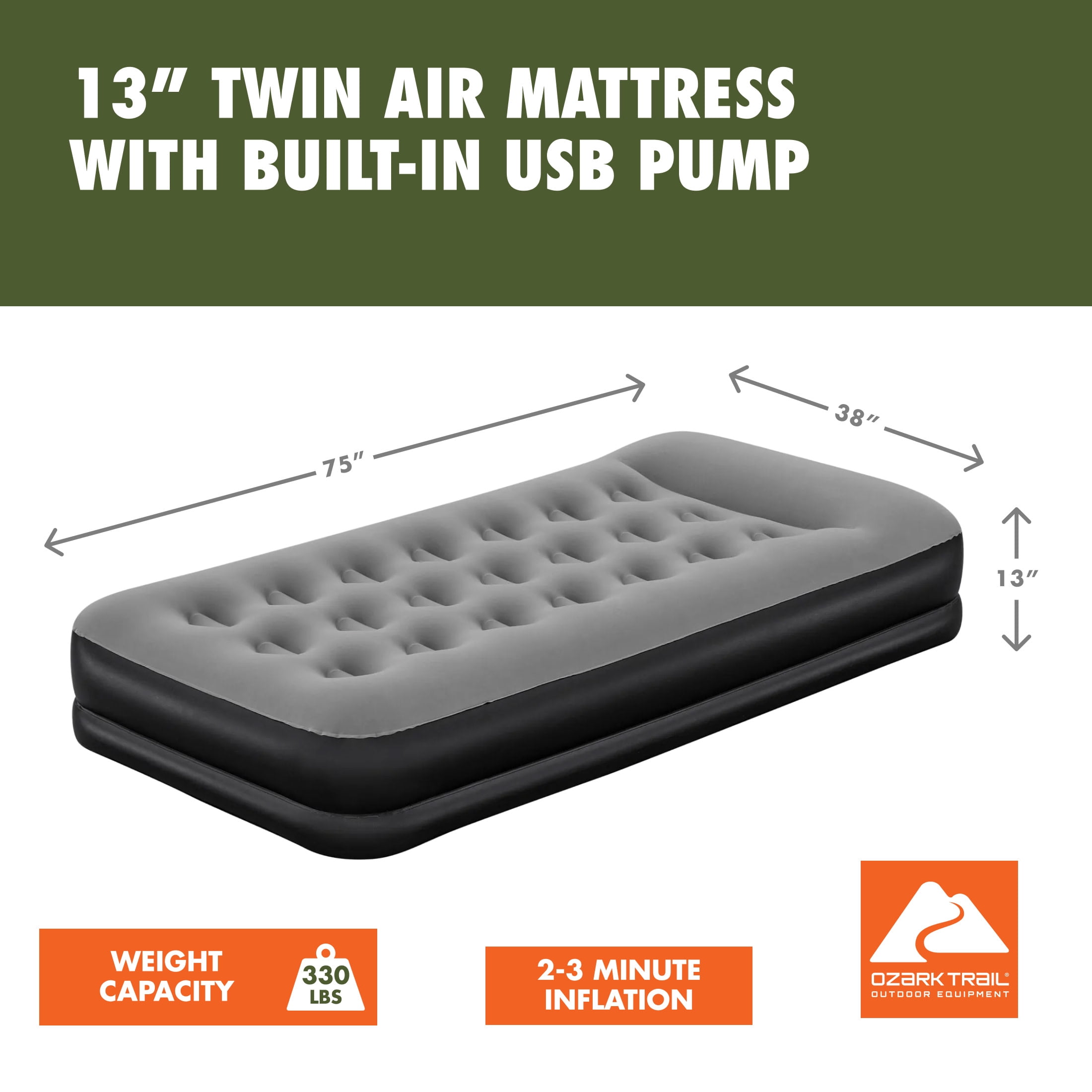 Ozark Trail 13" Twin Air Mattress with Built-In USB Pump