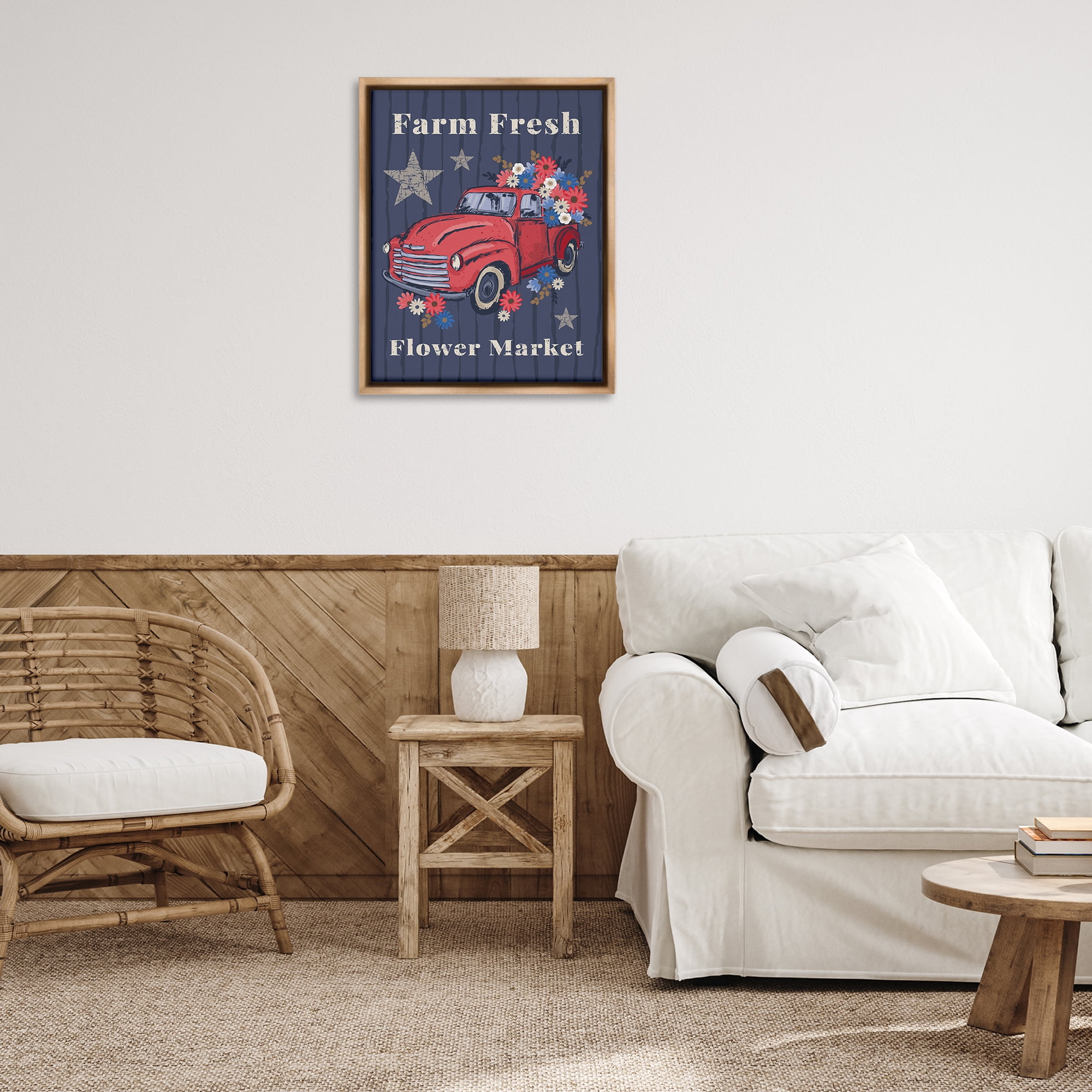 Stupell Industries Farm Fresh Patriotic Market Patriotic Painting Brown Floater Framed Canvas Art Print Wall Art, 25 x 31