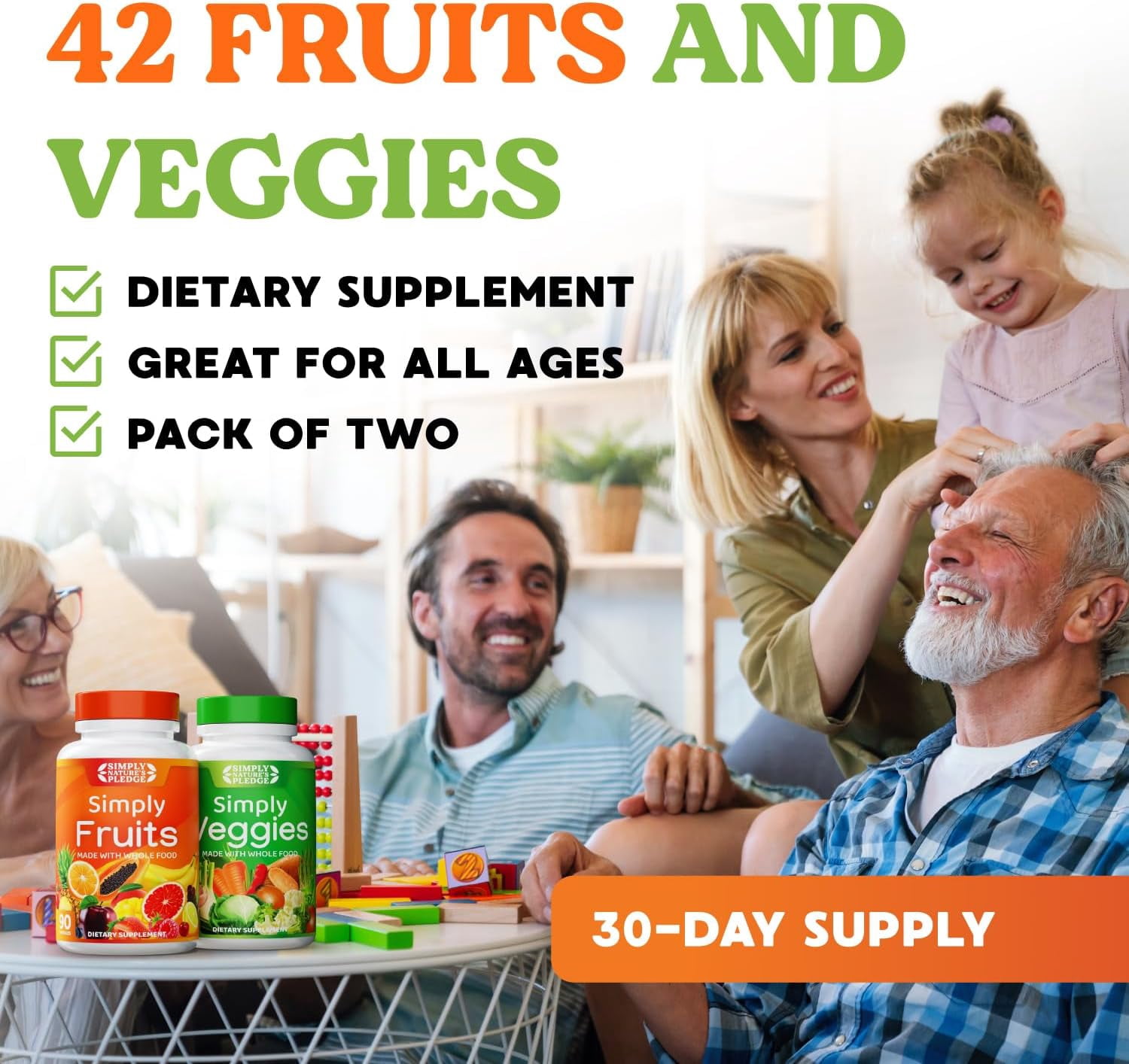 Simply Nature's Pledge - Packed with 42 Different Fruits & Vegetables - 4 Month Supply- Made with Whole Food Superfoods - with Aloe Vera – 100% Soy Free - 720 Capsules