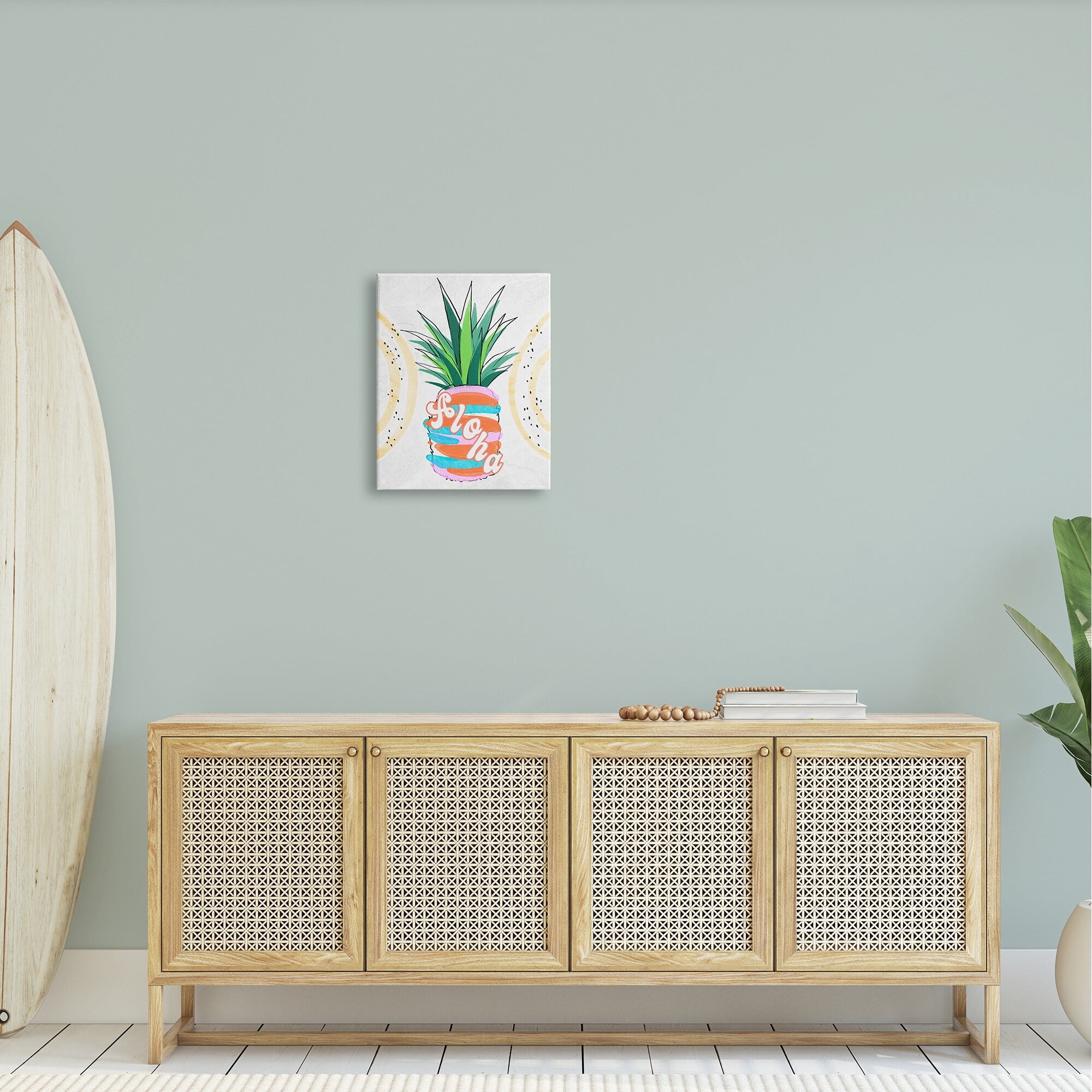 Stupell Industries Tropical Aloha Pineapple Bold Leaves Groovy Text Graphic Art Gallery Wrapped Canvas Print Wall Art, Design by Ziwei Li