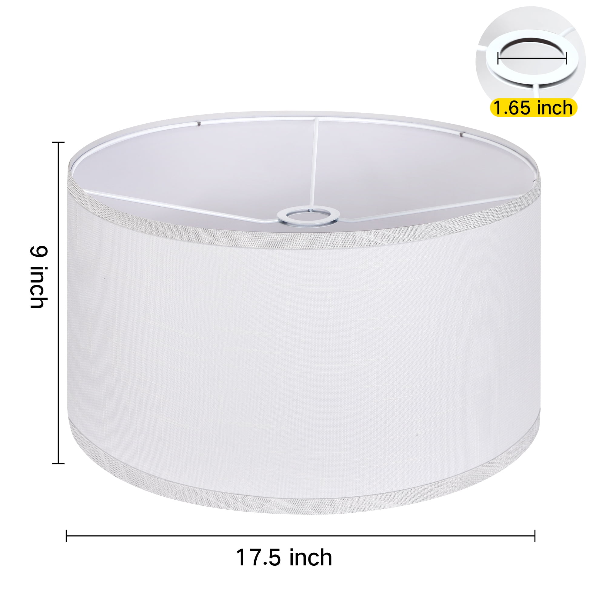 OUTON Large Drum Lamp Shades for Floor Lamps, 16" Top x 16" Bottom x 9" High, Easy to Assemble, Replacement Linen Lampshades for Table Lamps & Bedside Lamps (1.65" Spider), White