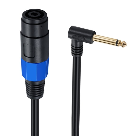 Speakon Female Connector to 1/4" Male TS Speaker Cable - Speak-on to 1/4 TS Plug (Right-Angle Plug)