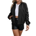 thumbnail image 1 of FOCUSNORM Women's Casual Coat Spring Autumn Solid Color Long Sleeve Stand Collar Zipper Jacket with Pockets, 1 of 6