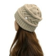 thumbnail image 3 of Dyfzdhu Women Solid Stitching Outdoor Warm Hats Crochet Knit Beanie Cap Peaked Beige, 3 of 4