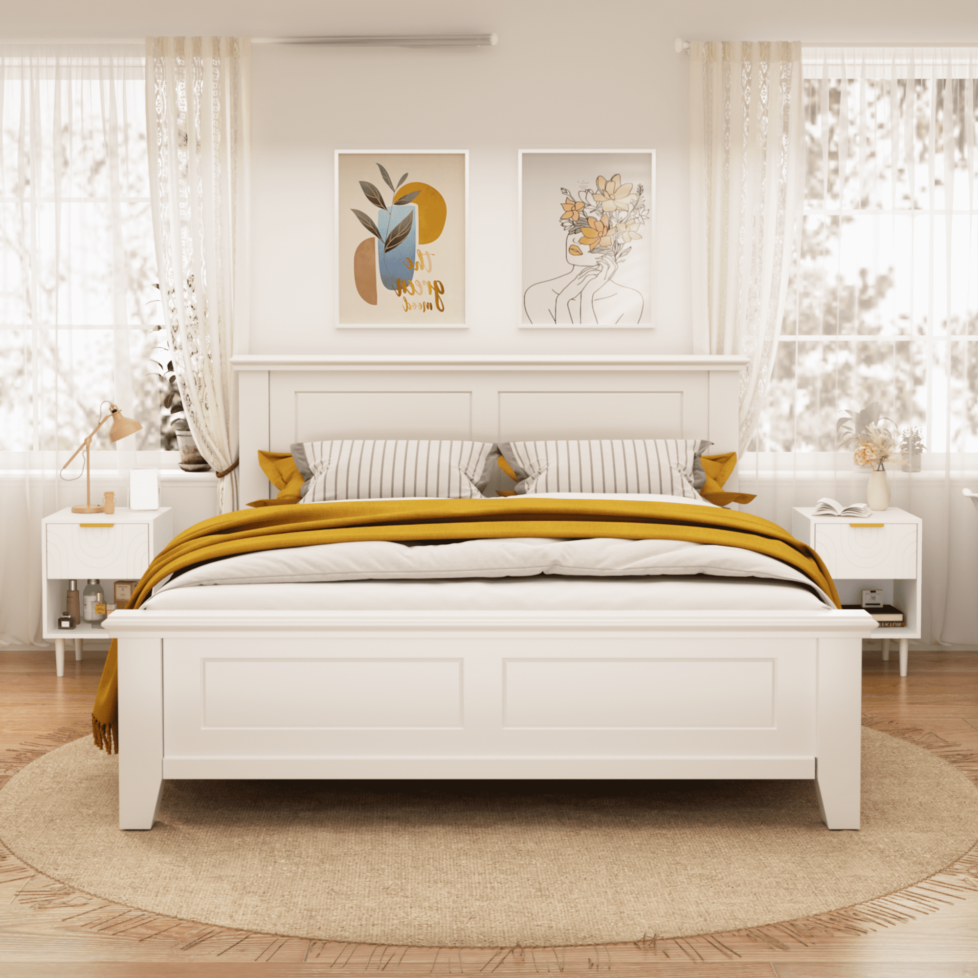 22.83" H Modern White Nightstand with One Drawer and Open Shelf, Gold - Accented Handle, Ideal for Bedroom Decor