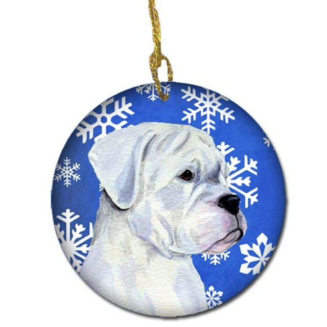 Boxer Winter Snowflakes Holiday Christmas Ceramic Ornament