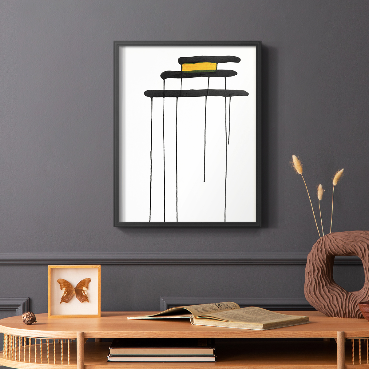 Golden Waterfall II in Black Solid Wood 22 x 28 Framed Print