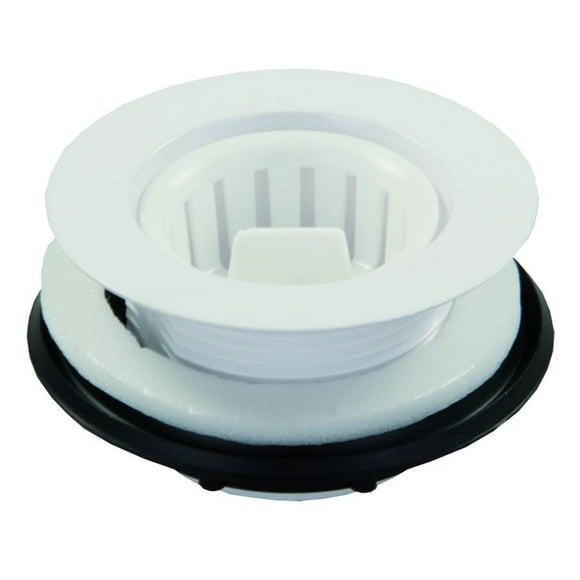 JR Sink Strainer 95015 Fits Up to 2 Inch Drain Opening; White; Plastic; With Threaded Basket/Foam Gasket/Locknut