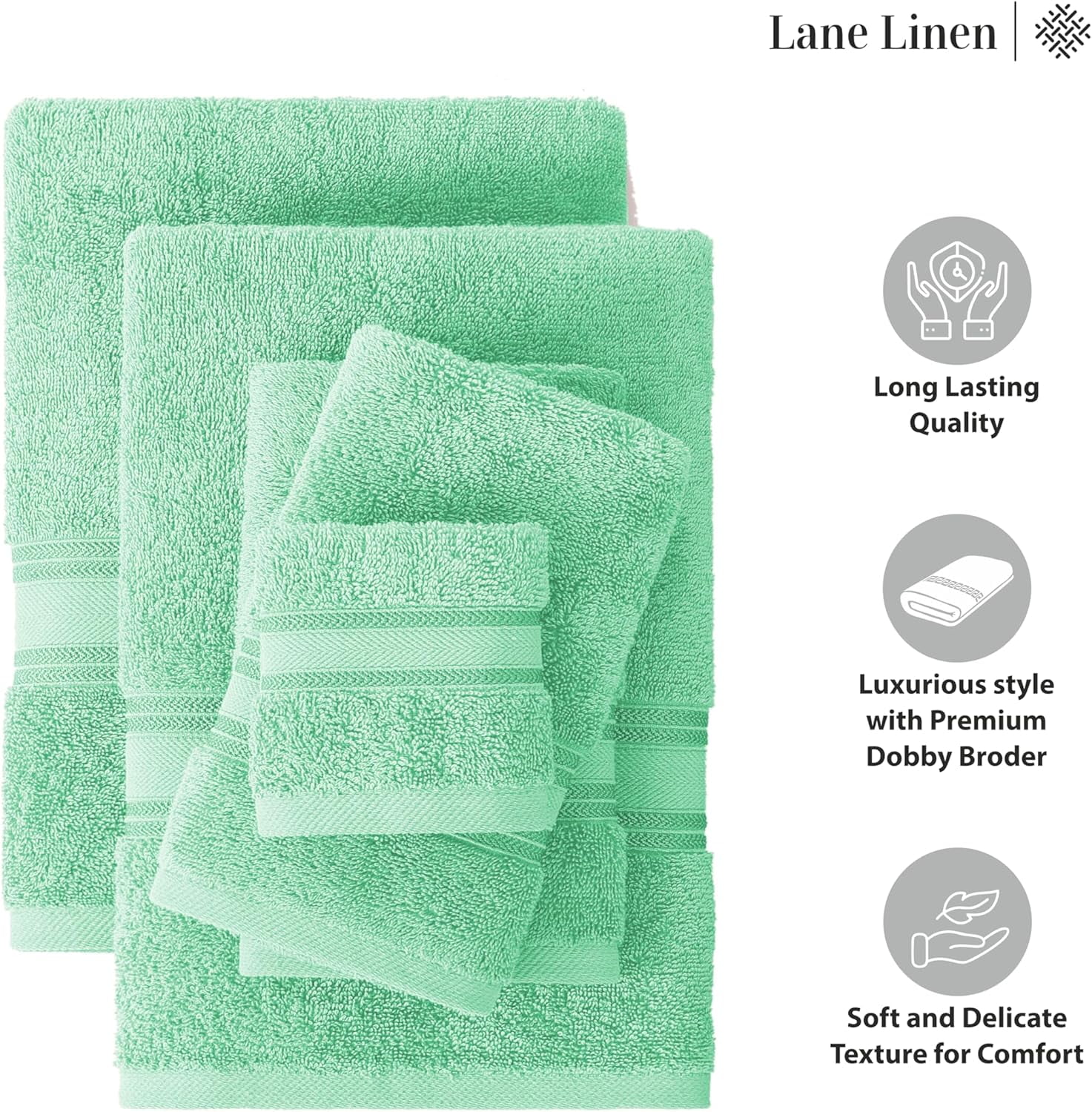 Luxury Bath Towels Set - 3 Piece Set, 100% Cotton Bathroom Towels, Zero Twist, Quick Shower Towels, Absorbent Bath Towel, Super Soft, 1 Bath Towel, 1 Hand Towel, 1 Wash Cloths - Aqua Sky