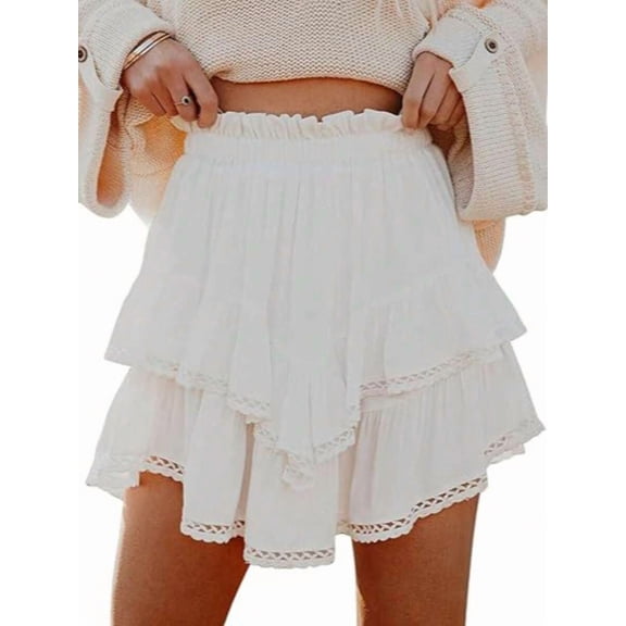 Women Coquette‑Style Lace‑Trim Ruffle‑Hem Elastic‑Waist Skort, Summer 2‑in‑1 Skort For Golf Vacation Daily Sports