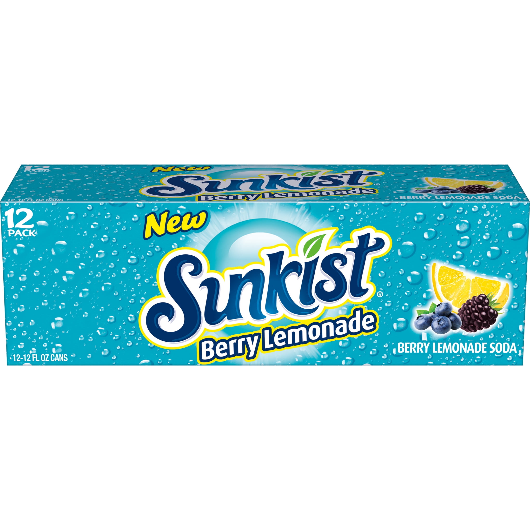 Sunkist Caffeine Free Berry Lemonade Soda Pop, 12 fl oz, 12 Pack Cans, Allergens Not Contained