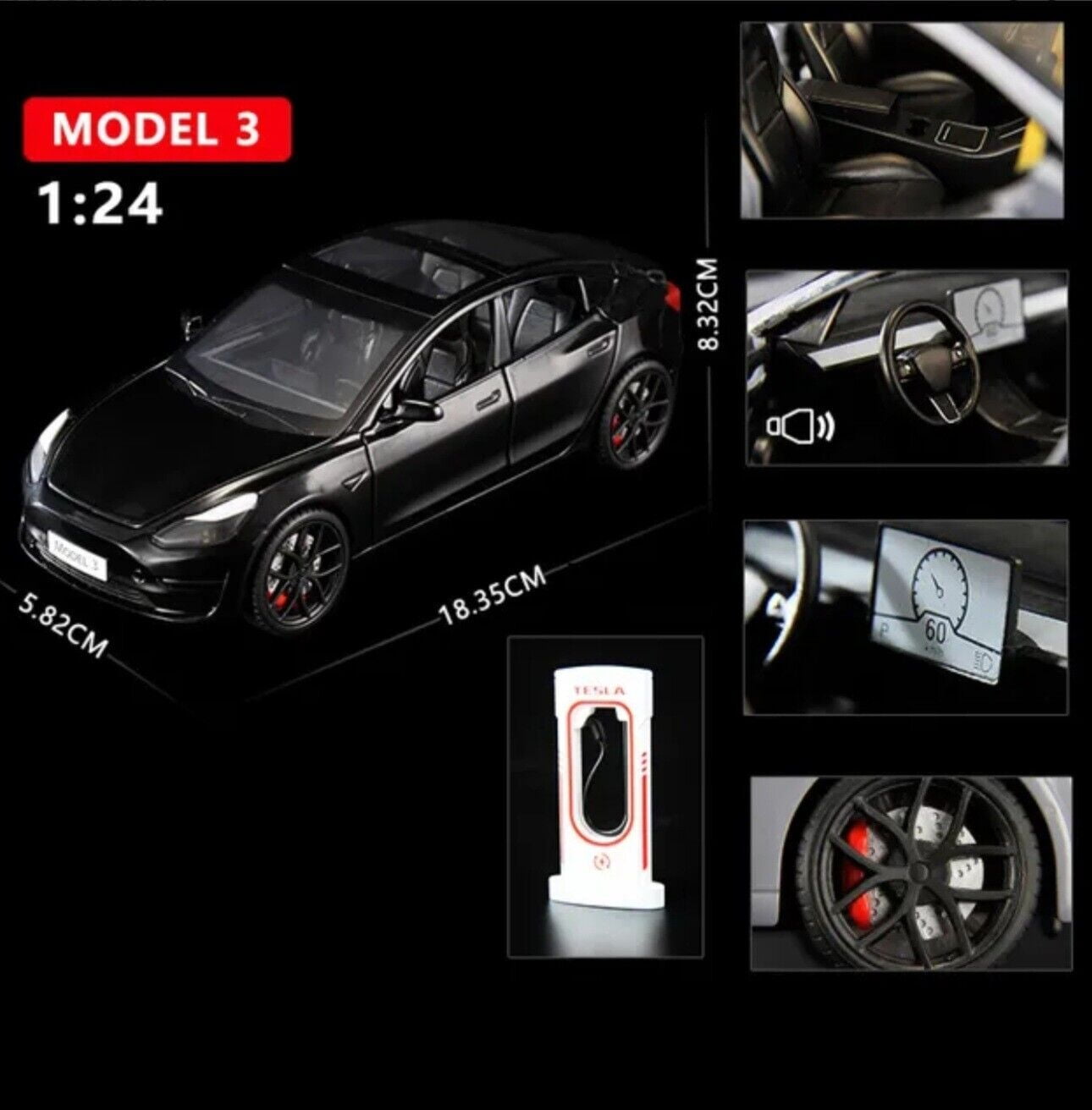 1 24 Scale Tesla Model 3 Diecast Model Car with Sound Light Ideal Birthday Christmas Gift for Car Lovers Walmart