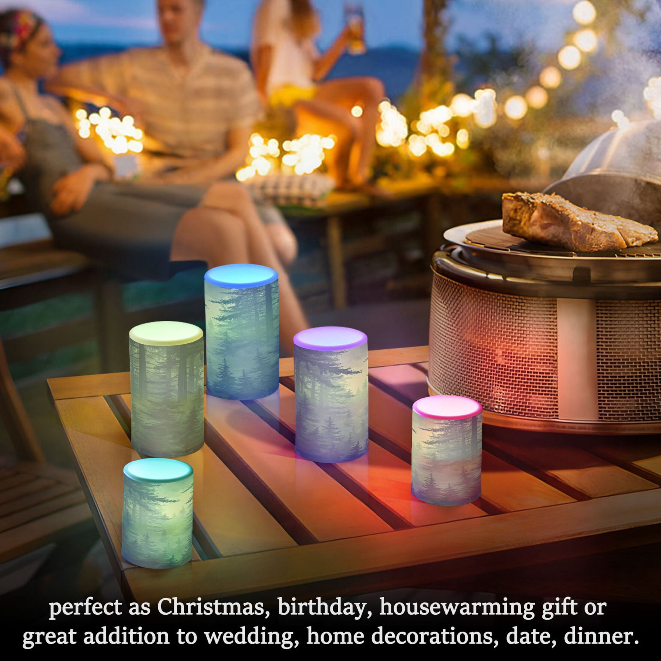 Green Forest Set of 2 Flameless LED Candles Remote and Timer Indoor Outdoor
