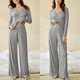 thumbnail image 2 of TaTaai Women's Shoulder Long Sleeve Pajama Set, Casual Solid Color Slim Low Waist Bottoms, Lightweight Soft Design, Winter Spring Daily Home Wear, Cold Hand Wash Gift, 2 of 7