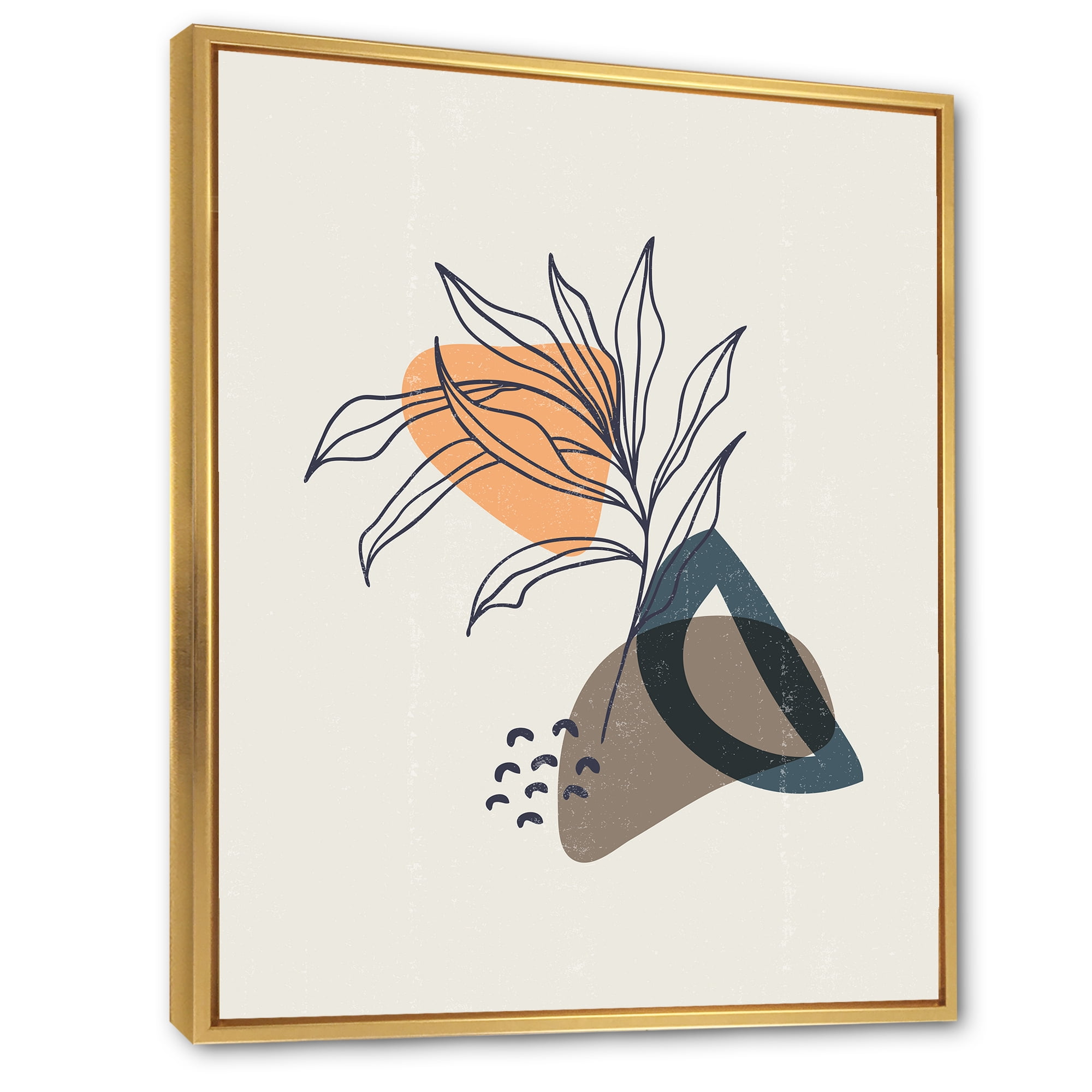 Designart 'Minimalist Shapes With Ancient Plant I' Modern Framed Canvas Wall Art Print