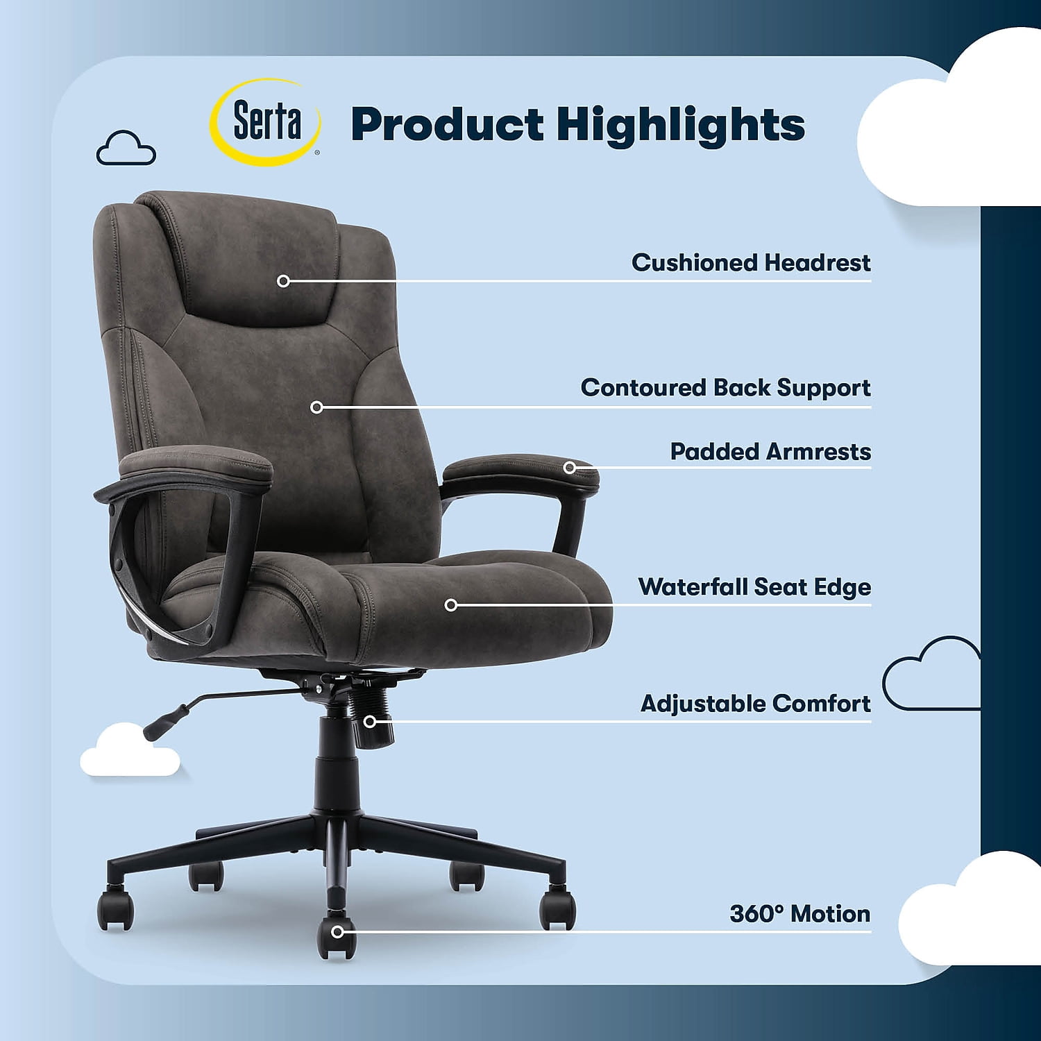 Serta Comfort Eco Office Ergonomic Computer Chair Lumber Support Brown