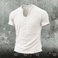 thumbnail image 2 of ZXLBBD T Shirts for Man Distressed Linen Raw Edge V Neck Short Sleeve Solid Color Lightweight Henley Tee Fashion Clothing Casual Outdoor T-Shirt,White,2XL, 2 of 4