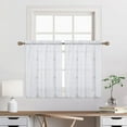 thumbnail image 2 of Sheer Valance Curtain, Floral Embroidered Pom Design Kitchen Window Treatment Voile Window Valances Rod Pocket, Semi Sheer Bathroom Curtain Windows, 26"W×36"L, 2 Panels,White, 2 of 7