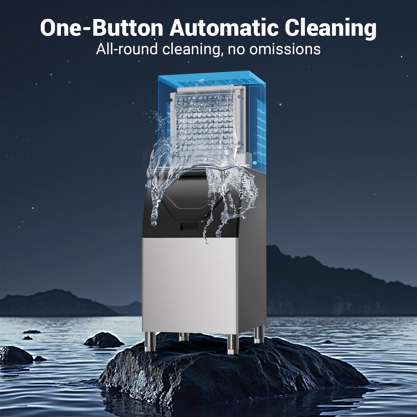 Ecojoy Commercial Ice Maker Machine 500LBS/24H, 30 Adjustable Ice Thicknesses with 350lbs Storage Bin, 5-15 Minutes Fast Ice Making