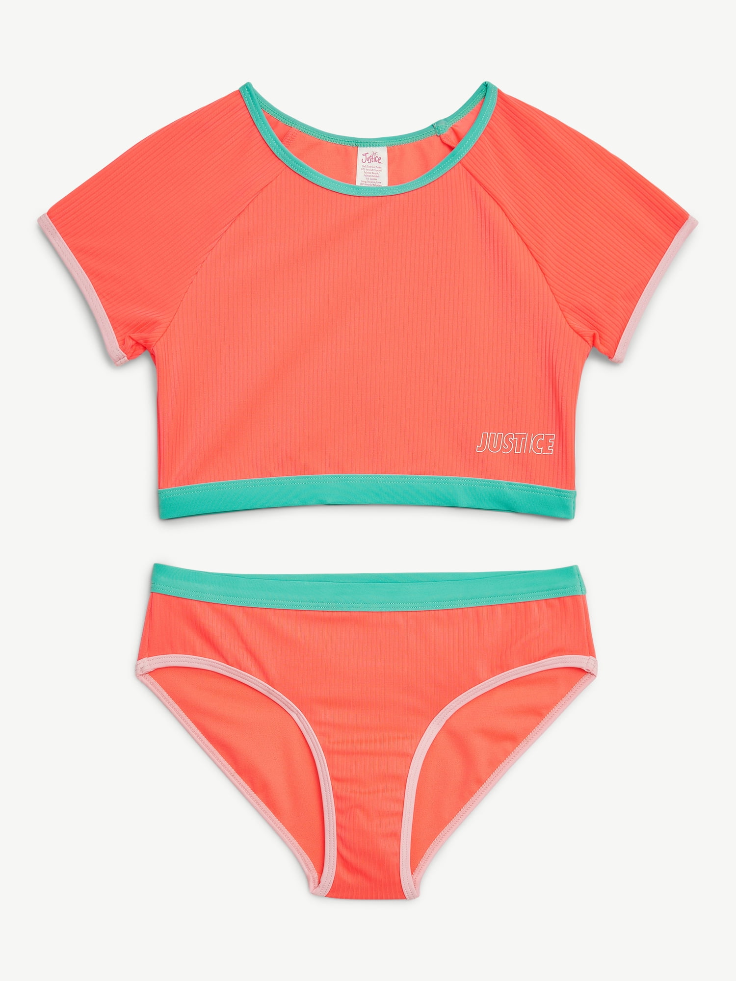 Justice Girls Short Sleeve Rashguard with Bikini Bottom Two-Piece, Sizes 5-18