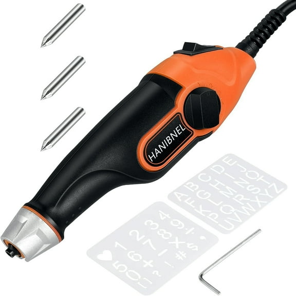 HANIBNEL 24W Engraving Pen with Letter/Number Stencil, 5 Speed Rotary Engraving Tool with Tungsten Carbide Steel Bits for Metal, Stone, Wood, Glass, DIY Crafts