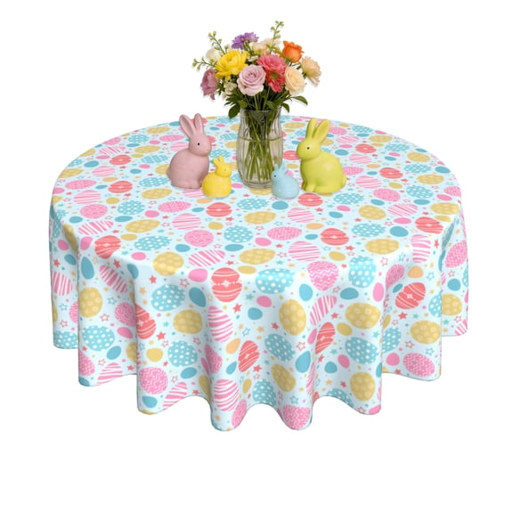 Odenmar Round Tablecloth 60 Inch, Colorful Egg Pattern Table Cover, Waterproof Wipeable Table Cloth for Dining Table, Kitchen, Indoor Outdoor Party Decoration