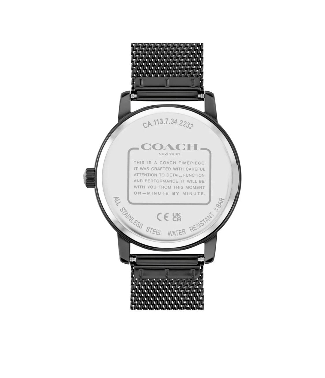 Coach Grand Black Dial Rainbow Crystals Black Mesh Band Watch