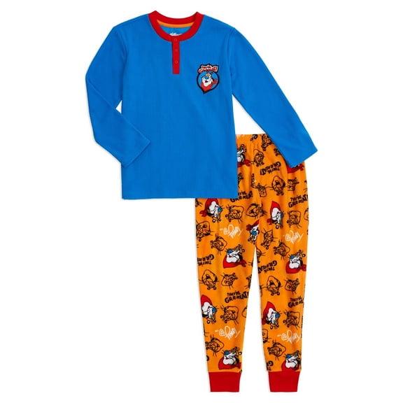 Frosted Flakes Boys Tony Tiger Long Sleeve Henley Pajamas Set, 2-Pieces, Sizes 4-12