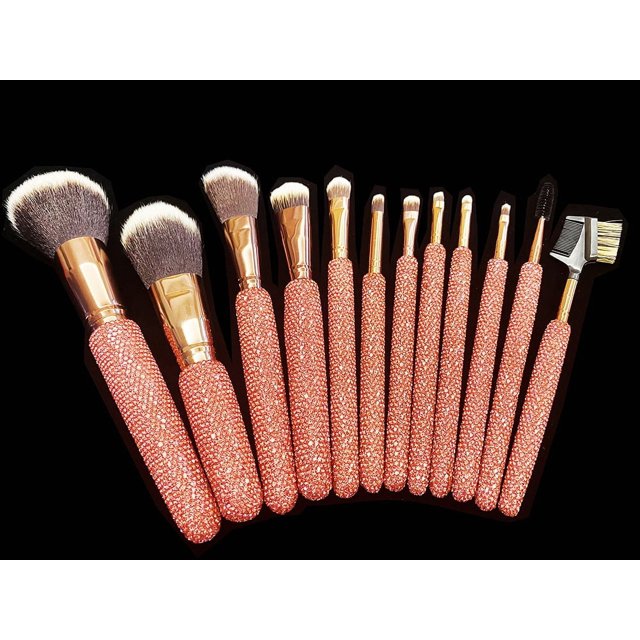 Buen juego de 12 brochas de maquillaje de diamante Juego de herramientas de maquillaje de diamante Brocha de maquillaje para rubor en polvo suelto Ideal para uso profesional