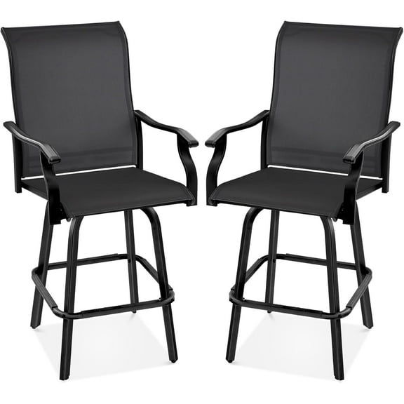 CHAUKY Set of 2 Swivel Barstools, Bar Height Outdoor Chairs, 360 Rotating Patio Bar Stools w/All-Weather Mesh, 300lb Capacity - Black