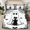 thumbnail image 2 of Feelyou Kawaii Cartoon Ghost Full Size Sheets for Kid, Cute Cat Kitten Bed Sheets, White Black Halloween Sheet Sets, Breathable Home Decor, 4-Piece, 2 of 7