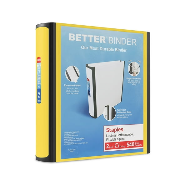 Staples 2" 3-Ring Better Binder Yellow 2/Pack ST55880-CCVS