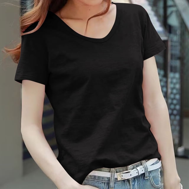 Neewe Womens Summer Tops Short Sleeve Basic Casual V Neck Loose Fit Solid Color T Shirts Trendy Fashion 2026