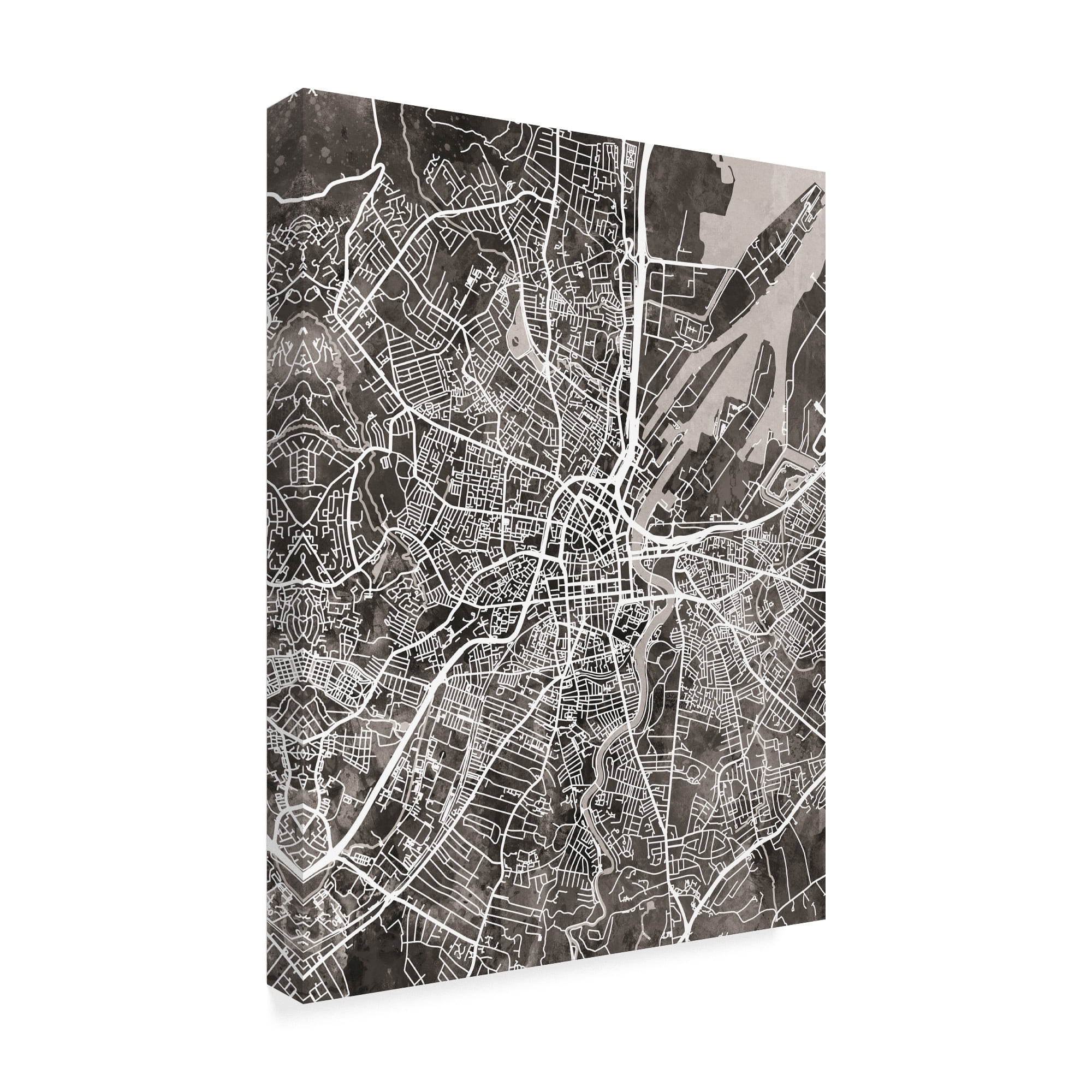 Trademark Fine Art 'Belfast Northern Ireland City Map Black' Canvas Art by Michael Tompsett