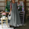 thumbnail image 5 of ClodeEU Women's Sleeveless Round Neck Linen Blend Maxi Dress with Pockets, Casual Loose A-Line Long Dress Gray,Women's Plus L, 5 of 7