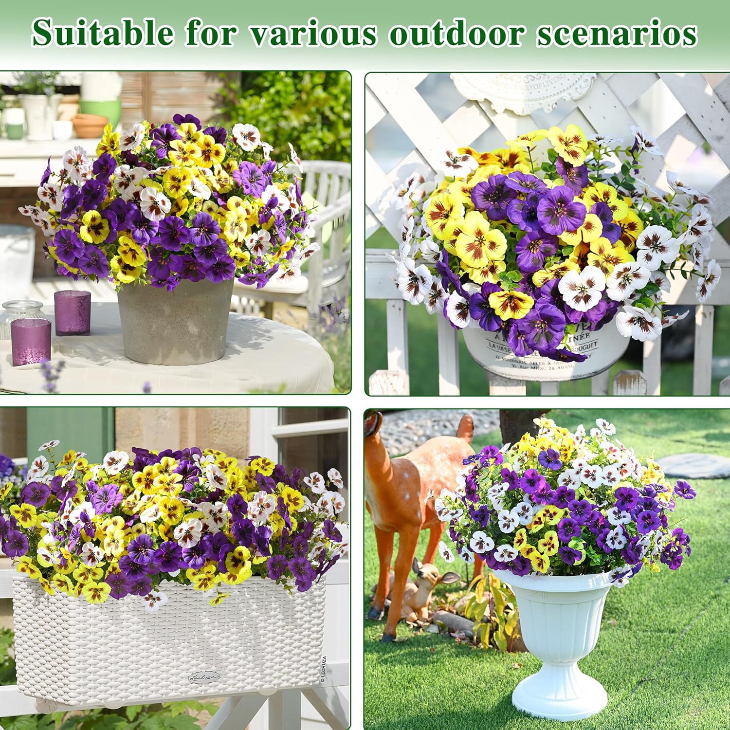 Waipfaru 20 Bundles Artificial Pansy Flower for Outdoor, UV Resistant Faux Pansies Plants,Realistic Silk Fake Flowers for for Front Porch,Basket,Garden Decor