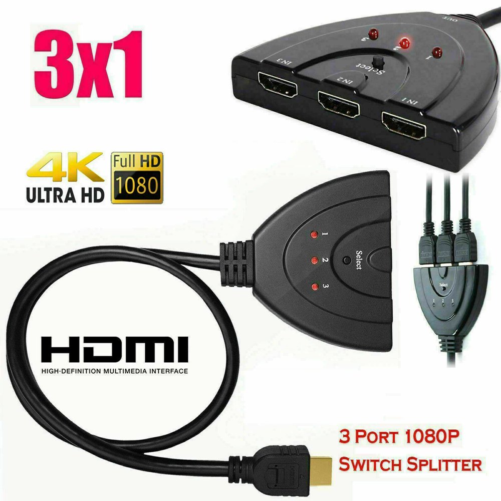 3Port HDMI Switch with Pigtail Cable,Gold Plated 4K Switcher Hub 3x1