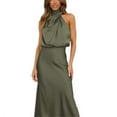 thumbnail image 1 of Robe Longue Plissée Sans Manches en Satin d'Été pour Femmes, 1 of 3