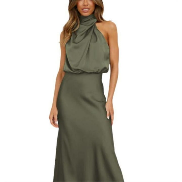 Robe Longue Plissée Sans Manches en Satin d'Été pour Femmes