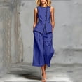 thumbnail image 2 of Xinsrenus Summer 2 Piece Matching sets for Women Cotton Linen Sleeveless Button Front Vest Tops Cropped Wide Leg Pants Elegant Office Work Outfits, 2 of 6