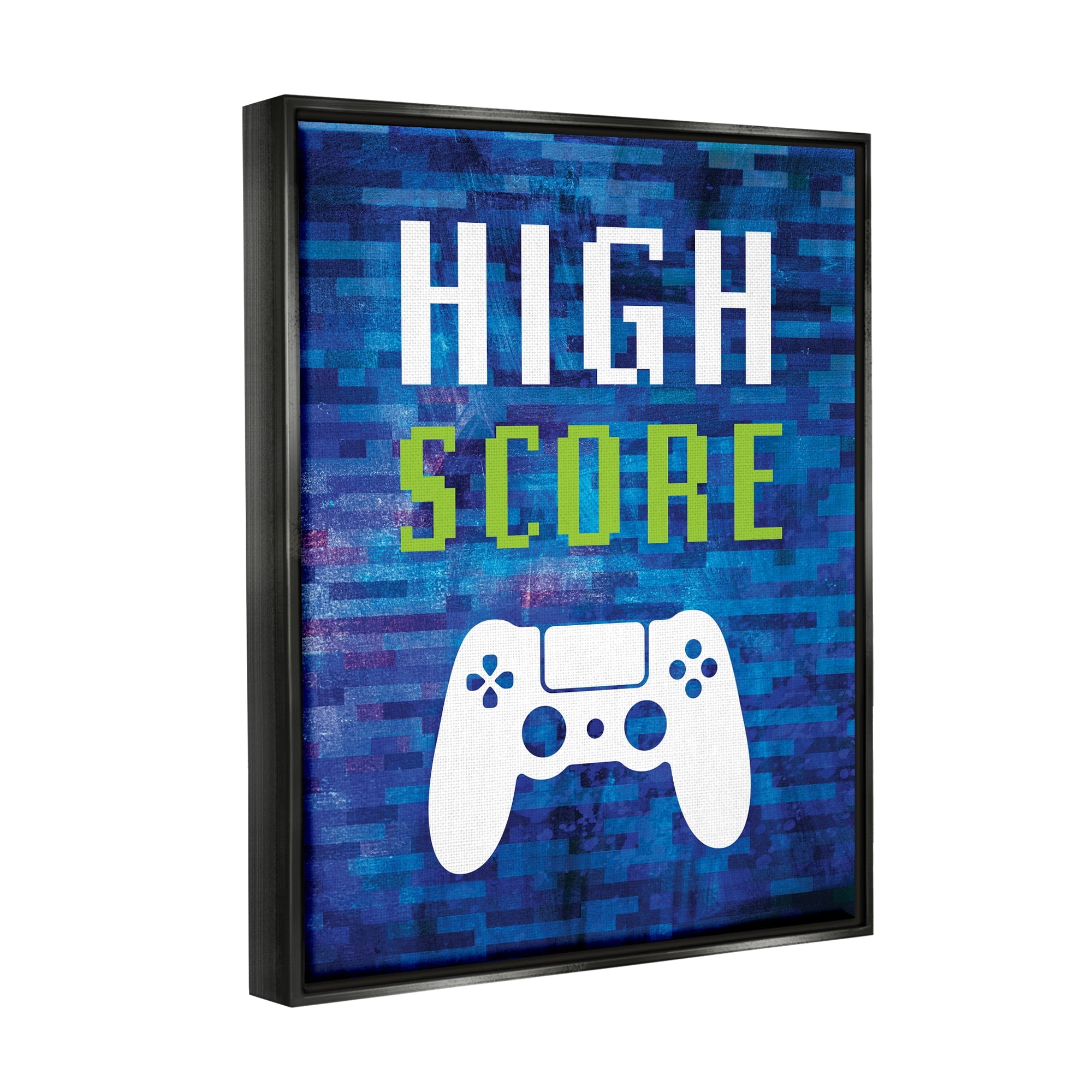 Stupell Industries High Score Pixel Style Gaming Controller Typography Graphic Art Luster Gray Floating Framed Canvas Print Wall Art, Design by Victoria Barnes