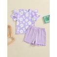 thumbnail image 3 of Musuos Toddler Girls Cute Summer Clothes Set, 6M 12M 18M 24M 3Y 4Y Short Sleeve Crew Neck Flower Print T-shirt with Solid Color Shorts, 3 of 10