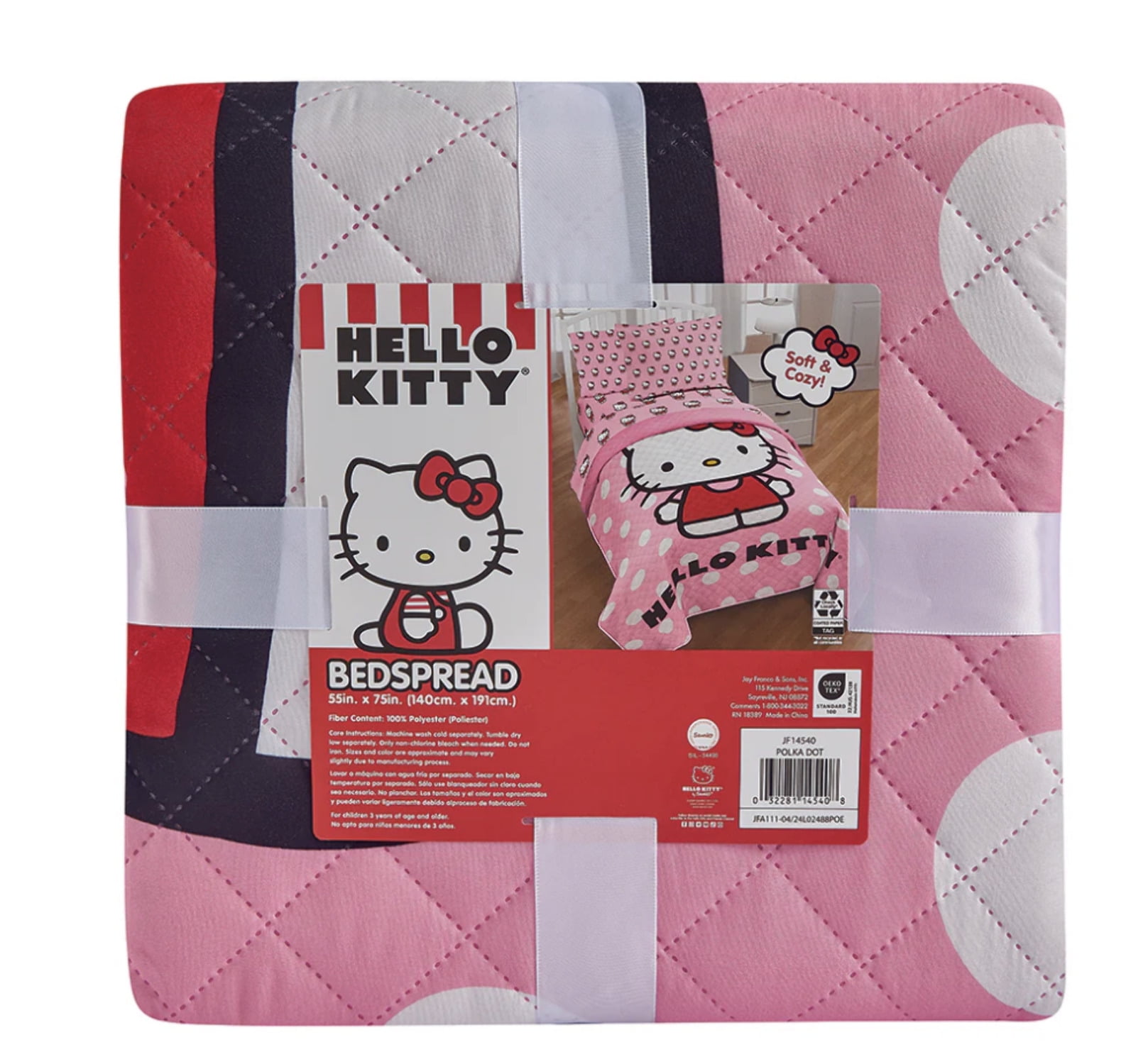 Pink Hello Kitty Polka Dots Twin/Full Quilted Bedspread Only