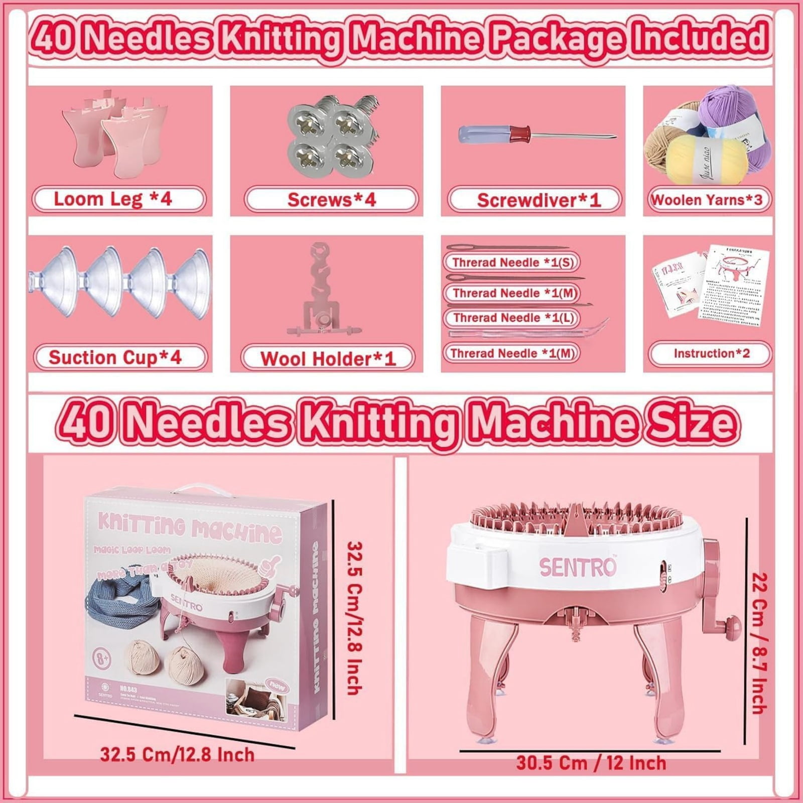 Waxgamo 48-Needles Knitting Machine, DIY Knitting Weaving Loom Machine with Row Counter, Automatic Circular Spinning Loom for Scarf, Hats, Sweater, Socks Craft