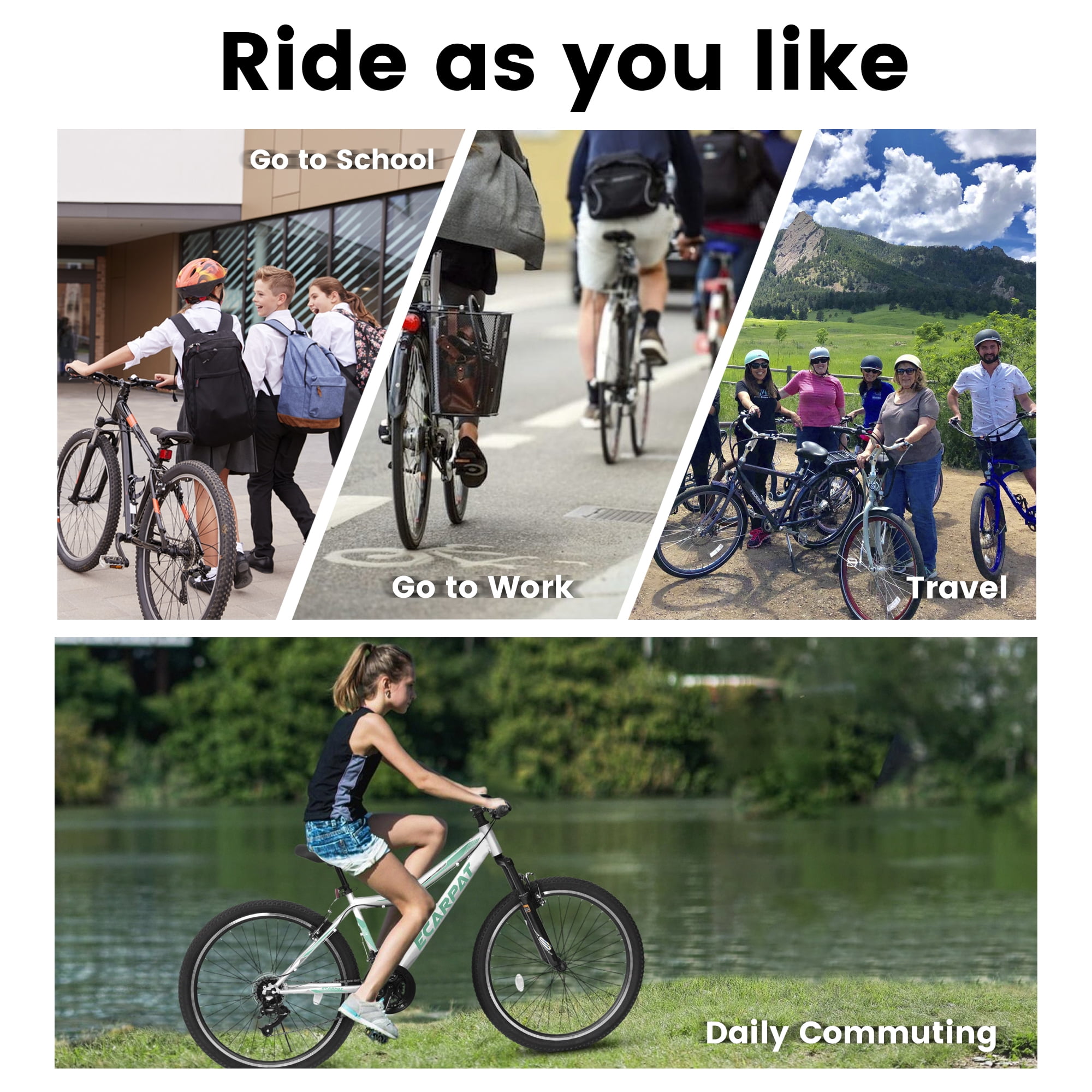 24“/26" Mountain Bike for Women - 21-Speed, Dual Disc Brakes, Front Suspension, All-Terrain Tires, 85% Pre-Assembled Carbon Steel Frame Bicycle