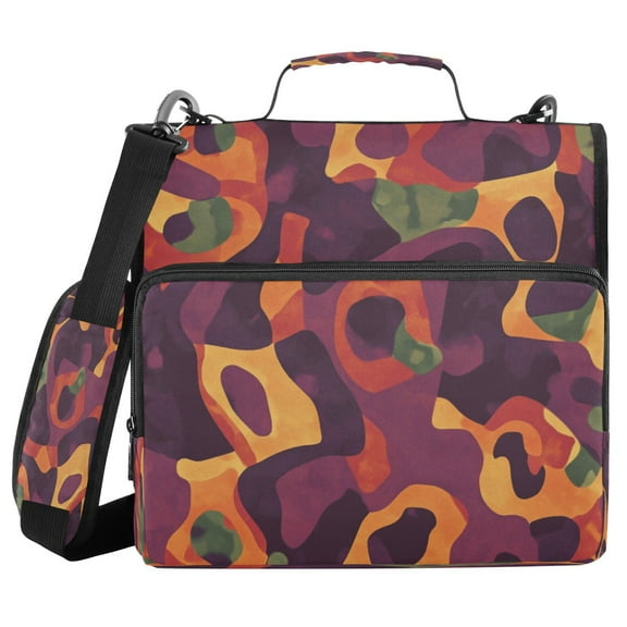 Water-Resistant 3-Ring Binder Organizer with Multiple Pockets Zipper Binder Bag for Office Abstract Pizza Pattern