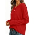 thumbnail image 3 of Horkkom Henley Shirts for Women Solid Color Button Long Sleeve Shirts Baggy Casual Fall Tops S, 3 of 7